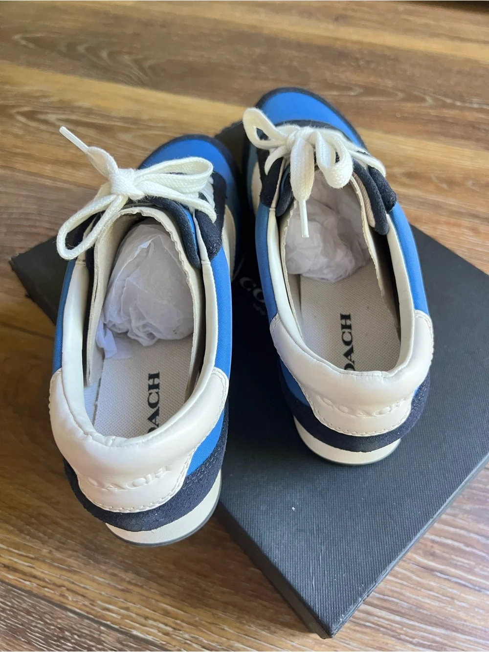Coach Raylen Sneakers Blue White Nylon Suede Lace Up Shoes Women's 9.5 EUC